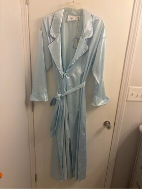 Undercover Light Blue Satin Long Wrap Robe with Belt